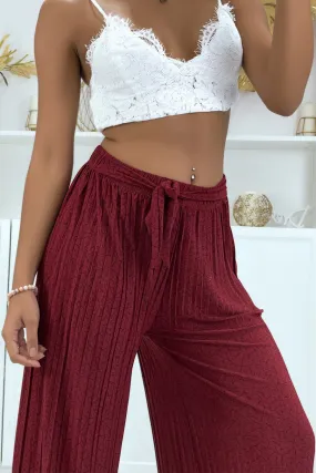 Pantalon plissé fluide bordeaux à motif marbre