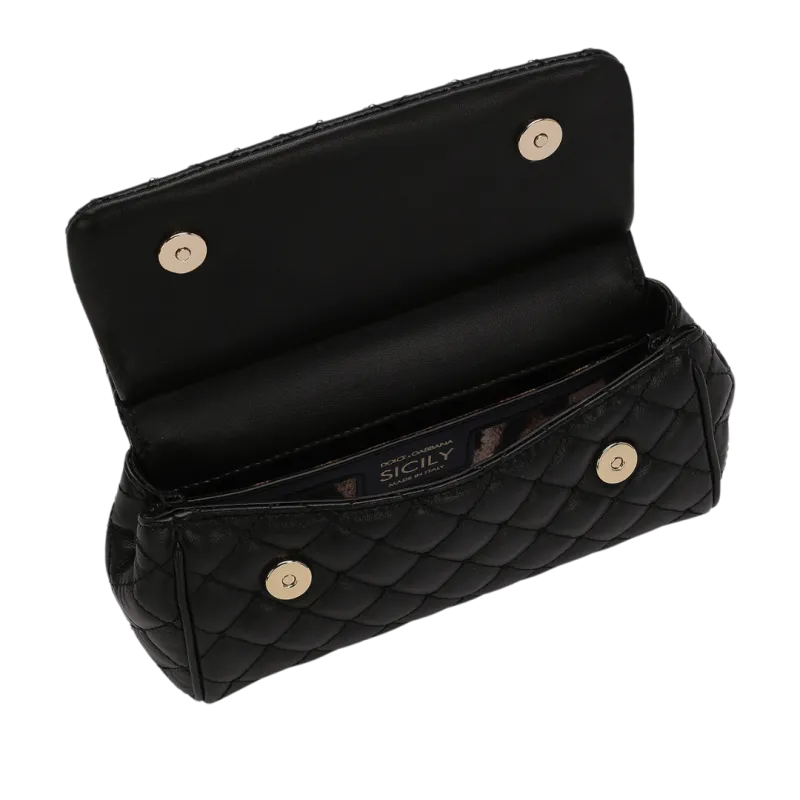 Petit sac à main Sicily cuir agneau matelassé noir bandoulière