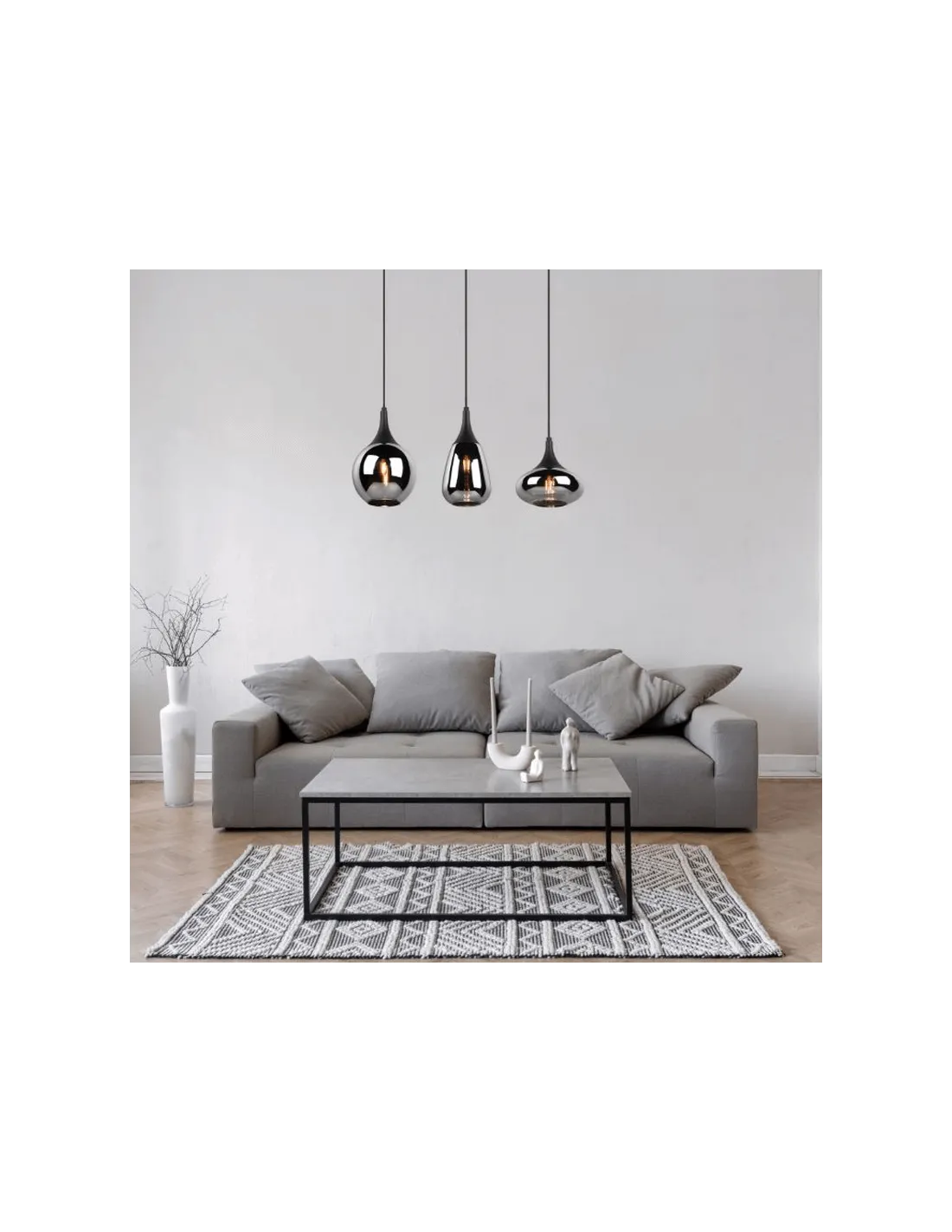 Plafonnier suspension en verre fumé noir 3 lumières 40W | leonleds