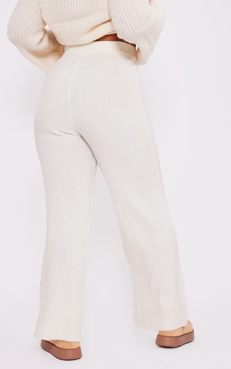 Plus Pantalon large en maille tricot douce crème