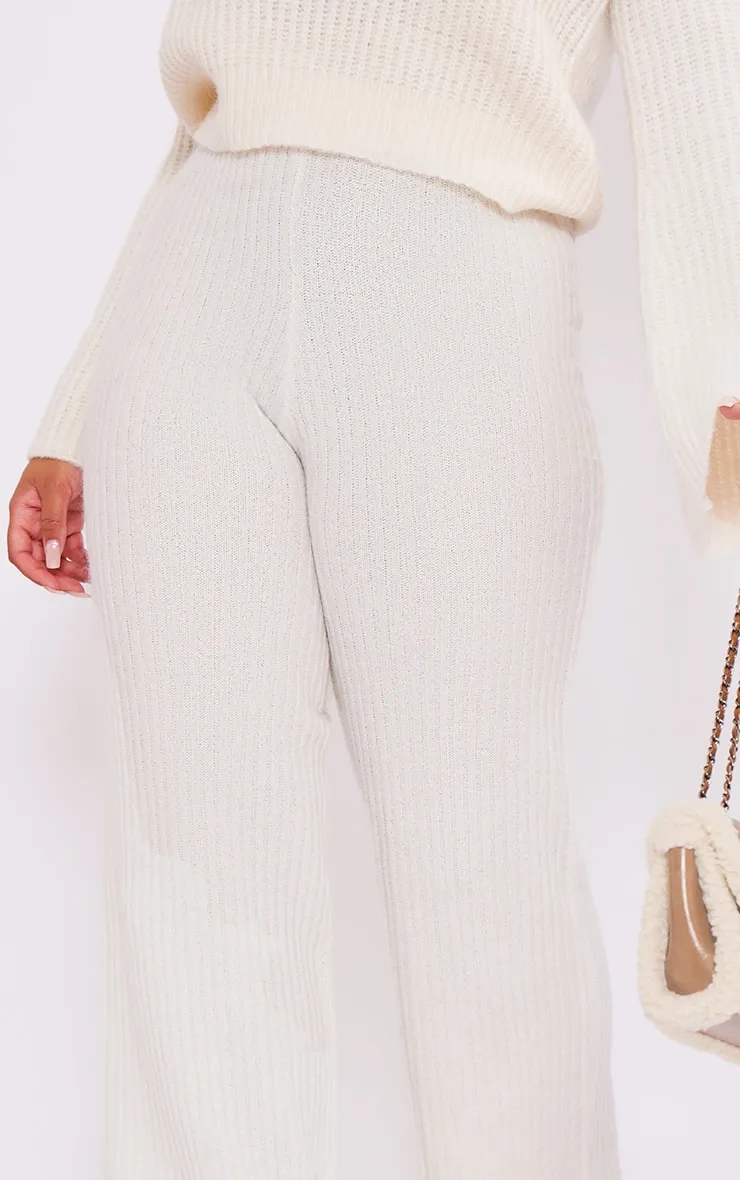 Plus Pantalon large en maille tricot douce crème