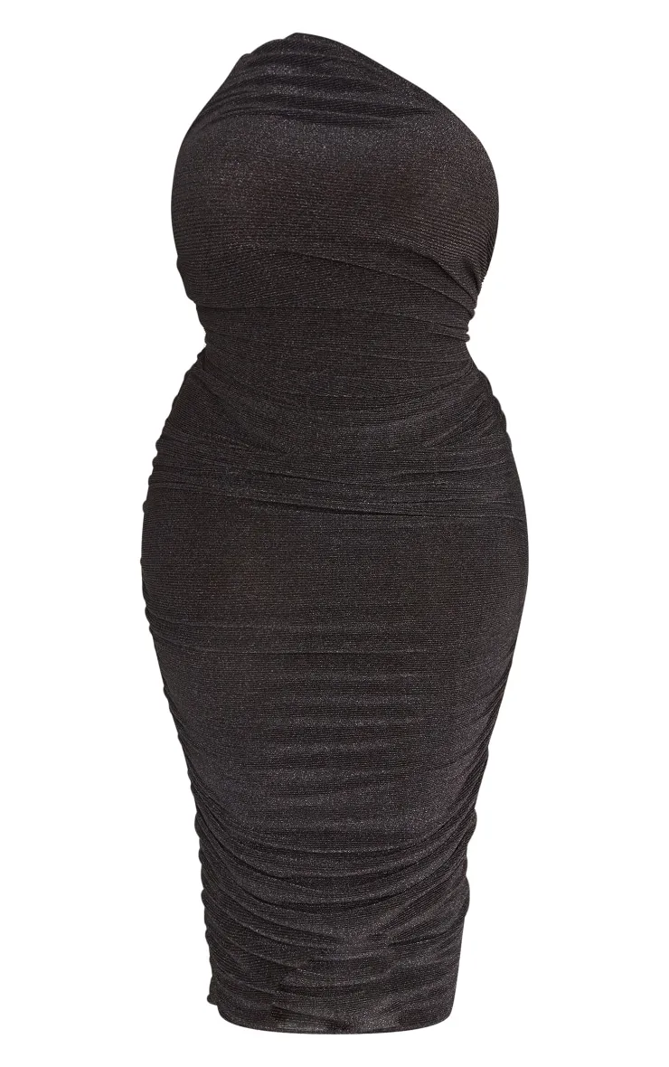 Plus Robe mi-longue plissée noire pailletée asymétrique froncée