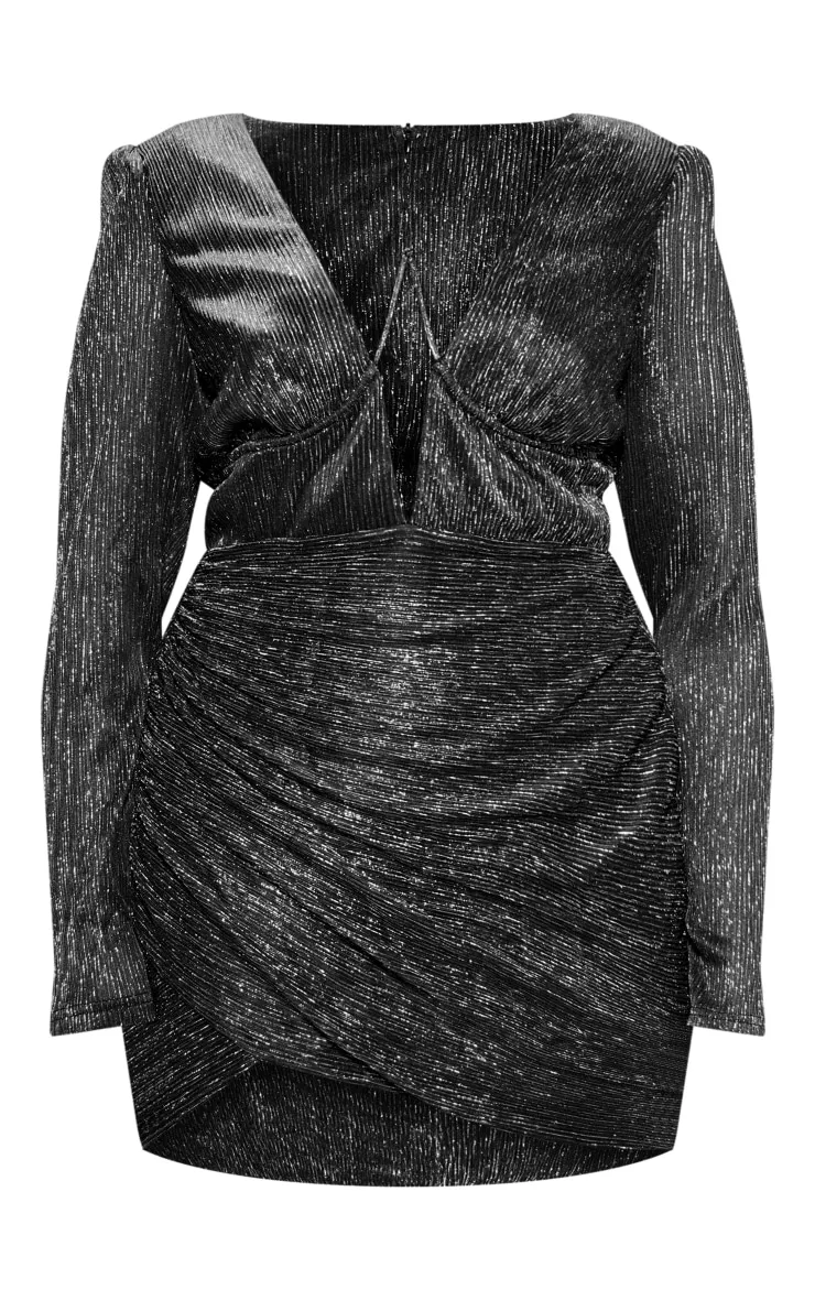 Plus Robe moulante plissée noire à barre en V