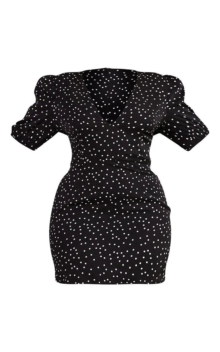 Plus Robe rétro noire imprimé pois à manches bouffantes et col bardot