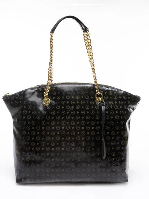 Pollini Heritage  Sac Bandoulière En Toile Vitrifiée Et Cuir Noir - Achetez À Prix Outlet!