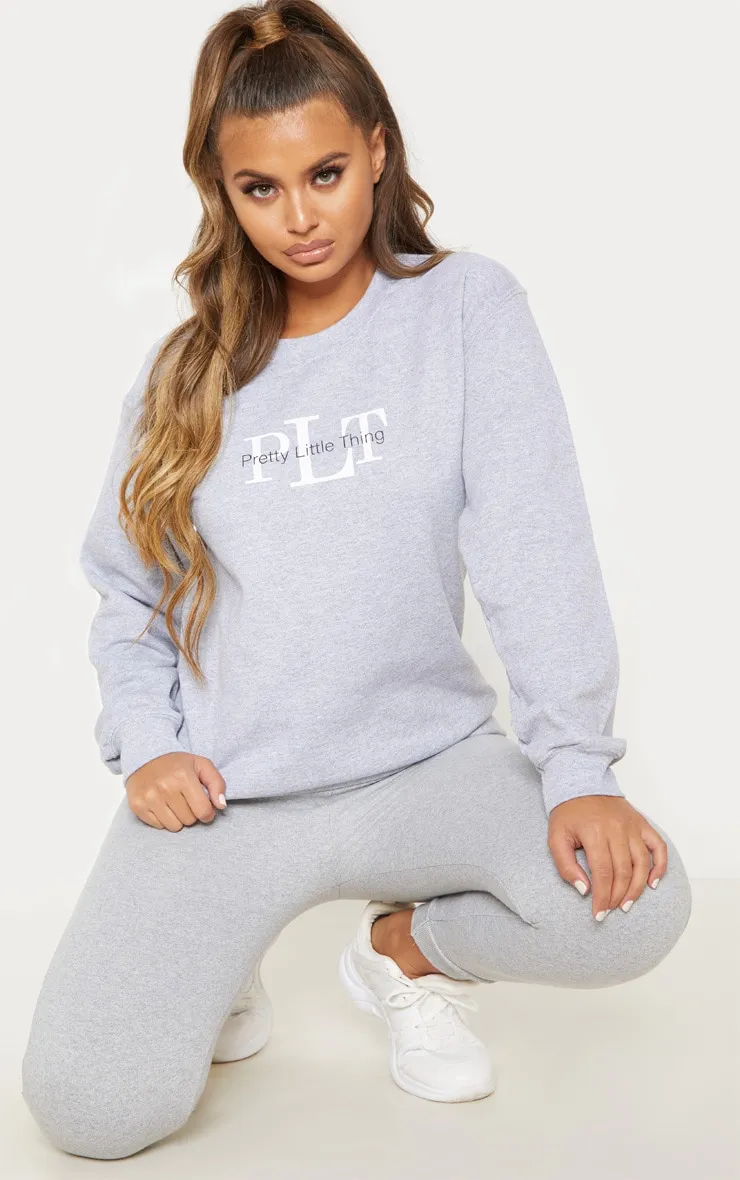 PRETTYLITTLETHING Sweat oversize gris cendré imprimé graphique à col ras