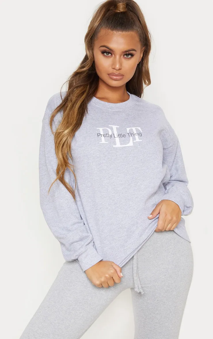 PRETTYLITTLETHING Sweat oversize gris cendré imprimé graphique à col ras