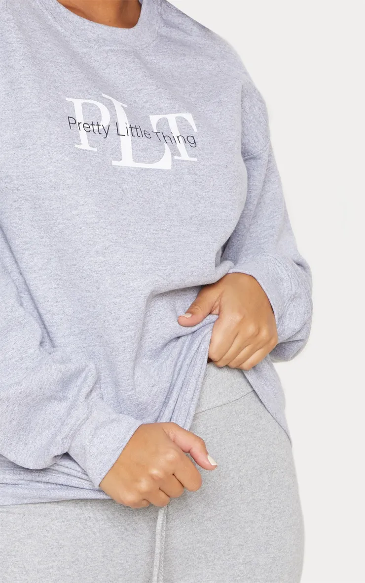 PRETTYLITTLETHING Sweat oversize gris cendré imprimé graphique à col ras