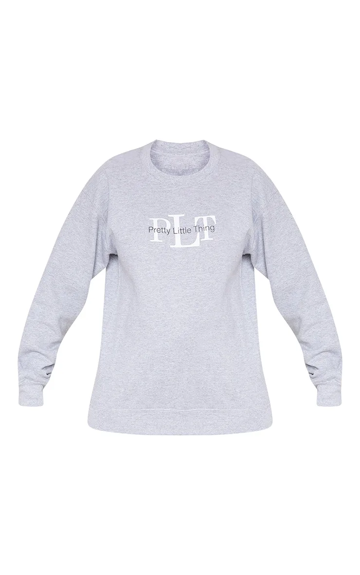 PRETTYLITTLETHING Sweat oversize gris cendré imprimé graphique à col ras