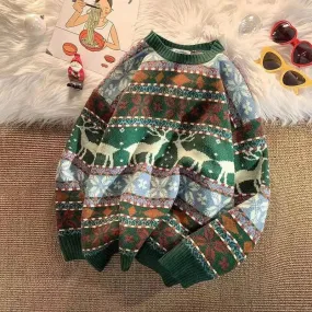 Pull de Noël vintage col rond à motifs • Vintage Univers