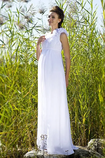 Robe asymétrique blanche bustier plissé empire pour mariage