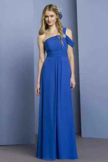 Robe asymétrique bleu longue ornée de strass pour cortège mariage