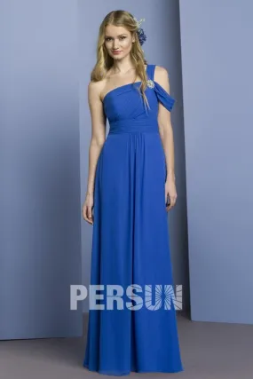 Robe asymétrique bleu longue ornée de strass pour cortège mariage