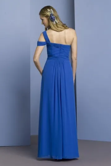 Robe asymétrique bleu longue ornée de strass pour cortège mariage