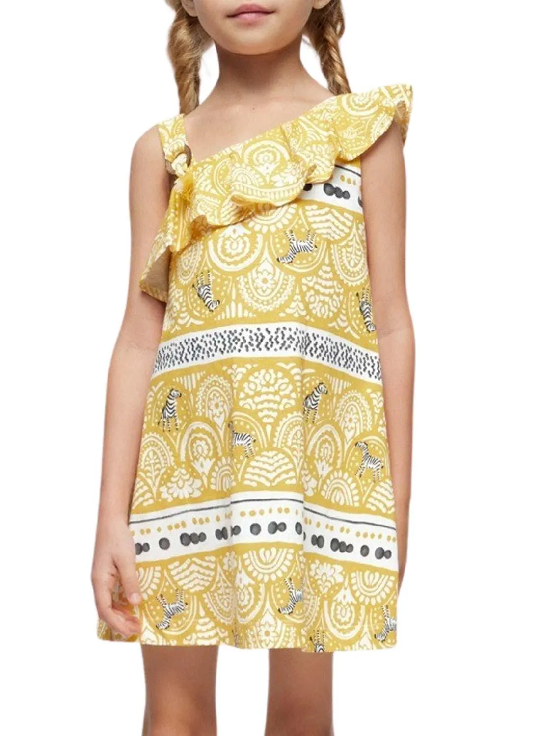 Robe asymétrique jaune Mayoral pour fille