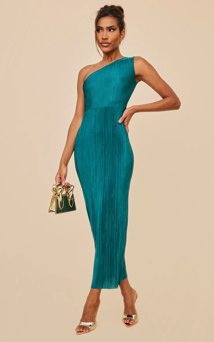 Robe asymétrique longue plissée vert sapin