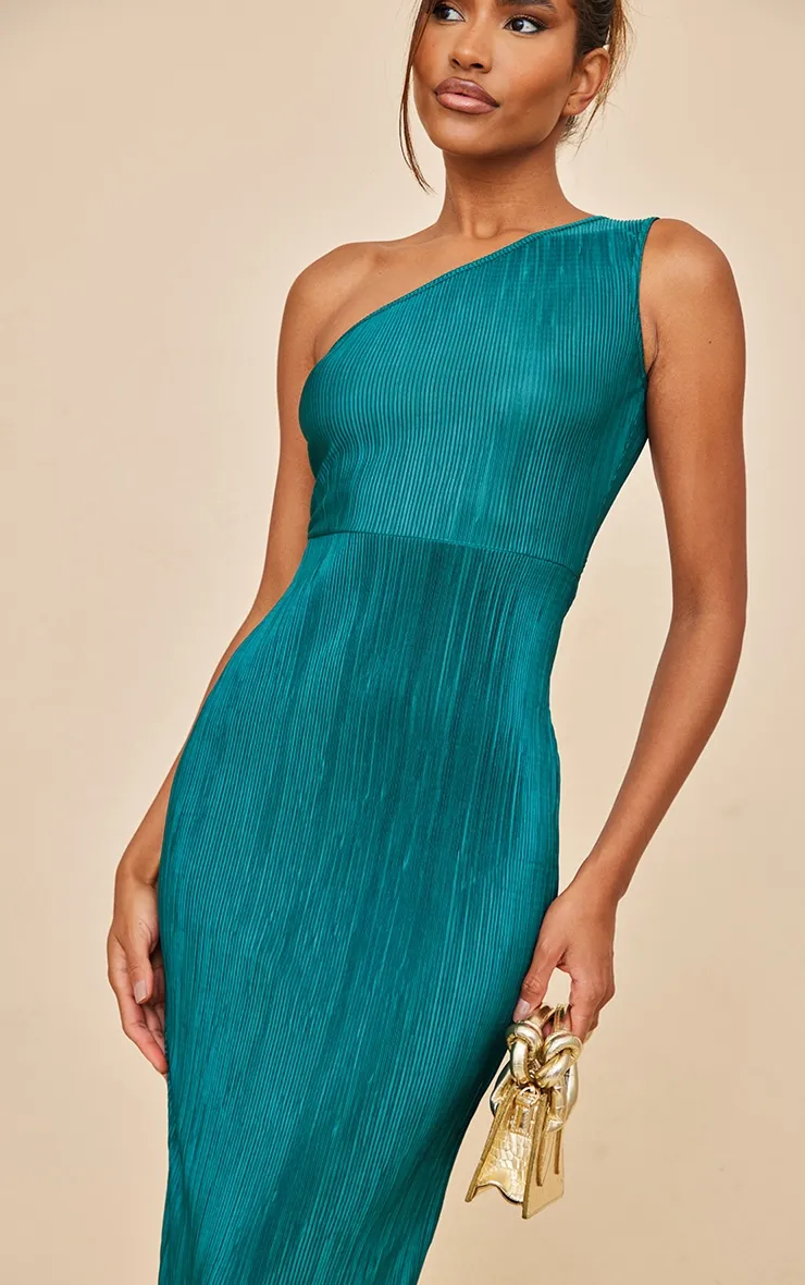 Robe asymétrique longue plissée vert sapin