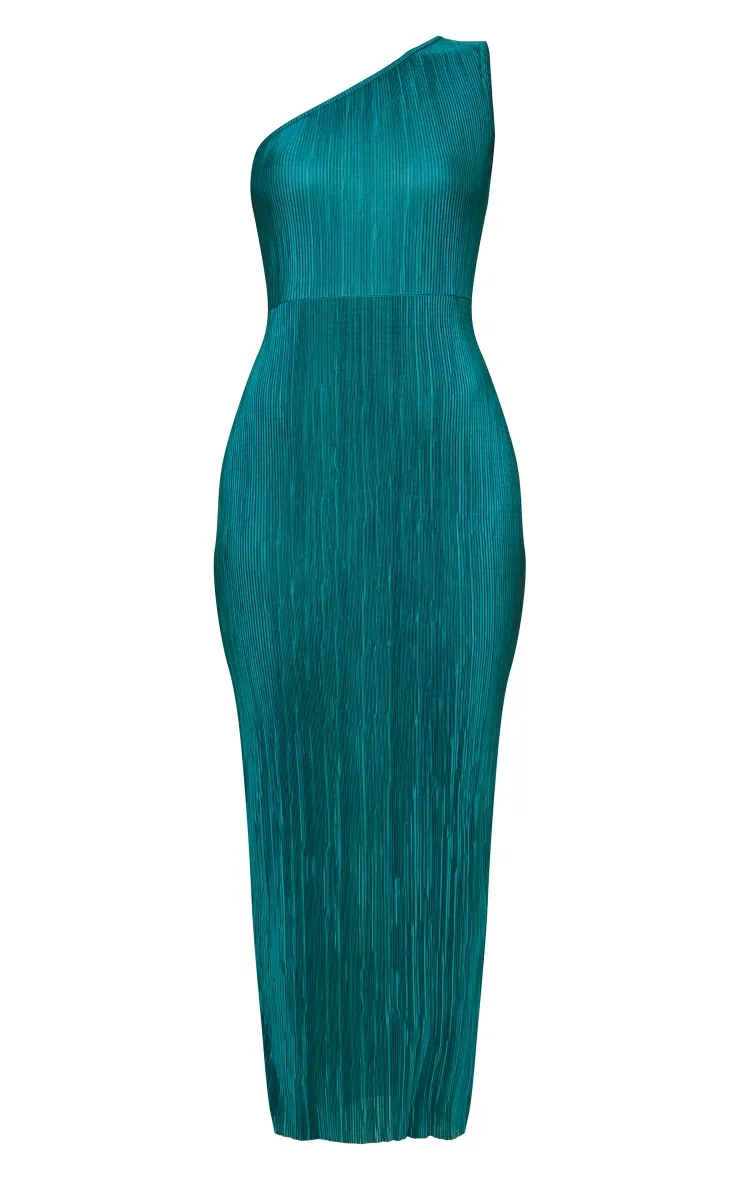 Robe asymétrique longue plissée vert sapin