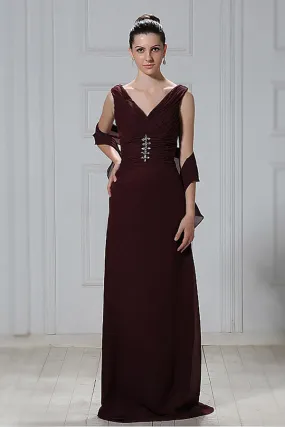 Robe bourgogne plissée décolletée V pour mère de mariée