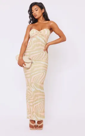 Robe bustier longue plissée beige imprimé zèbre à torsade