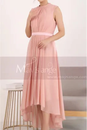 Robe Cocktail Mariage Asymétrique Rose Sans Manches