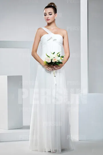 Robe cortège mariage asymétrique blanche simple empire