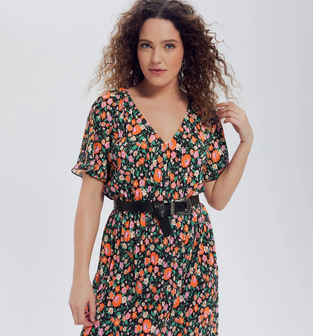 Robe courte plissée Femme - Imprimé noir