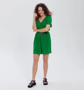 Robe courte plissée Femme - Vert foncé