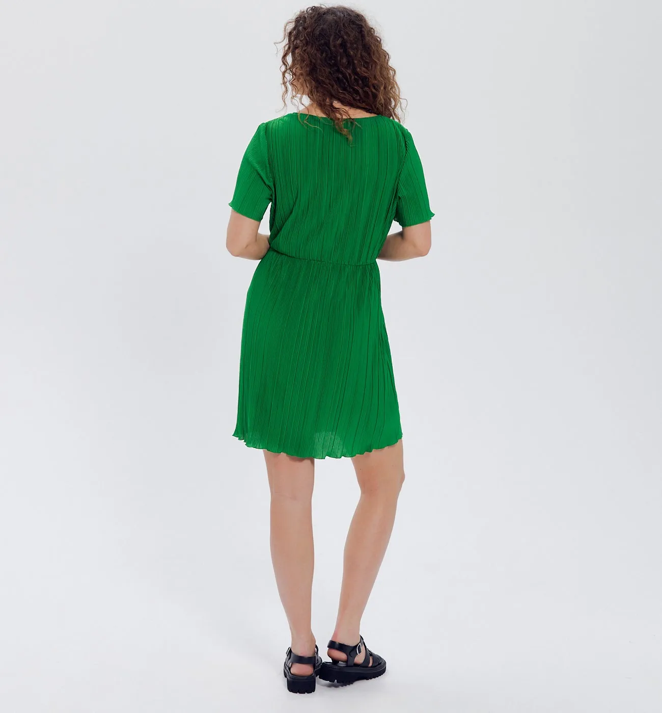 Robe courte plissée Femme - Vert foncé