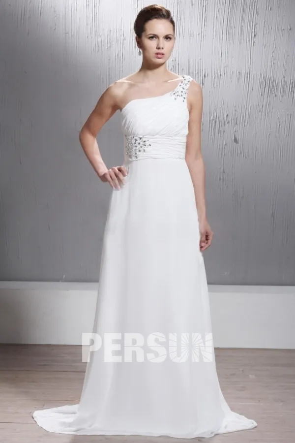 Robe de mariée plage à Ligne-A asymétrique à traîne Court