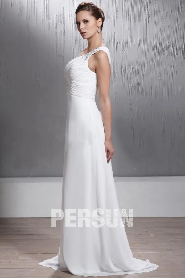 Robe de mariée plage à Ligne-A asymétrique à traîne Court