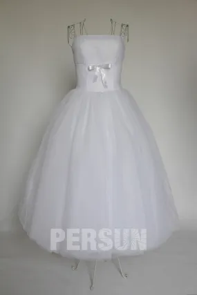 Robe de mariée plissée en tulle bustier droit longue au cheville