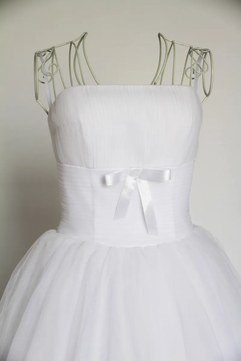 Robe de mariée plissée en tulle bustier droit longue au cheville