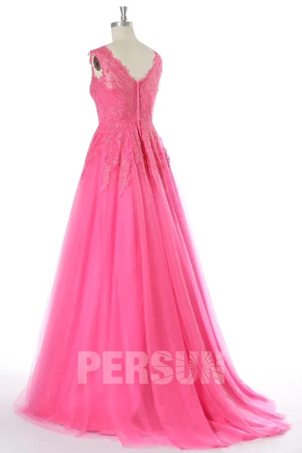 Robe de mariée princesse en tulle rose fuchsia bustier dentelle