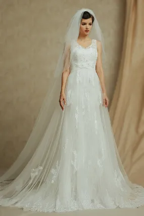 Robe de mariée sirène en dentelle à col en V