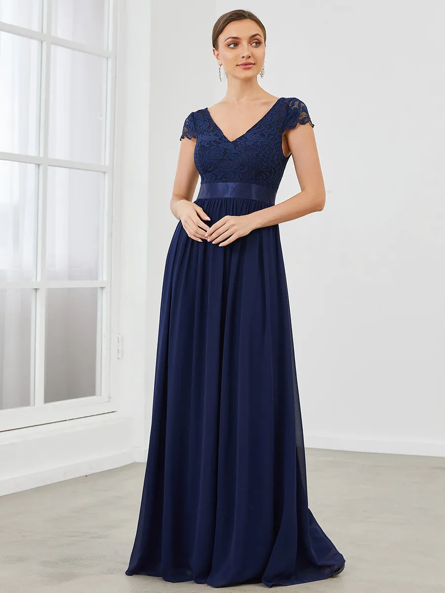 Robe de Mère de Mariée en Dentelle à Manches Courtes