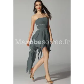 Robe de soirée bustier asymétrique à volant tombant 4007 en Mousseline