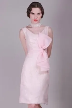 Robe de soirée rose col drapé rétro colonne à grande nœud paillon