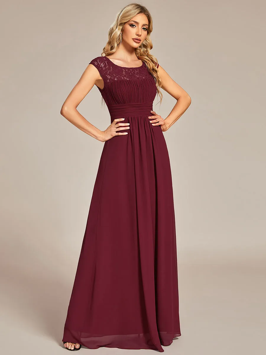 Robe de soirée élégante en mousseline Mancherons en dentelle
