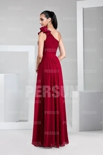 Robe demoiselle d honneur bordeaux asymétrique orné de fleurs