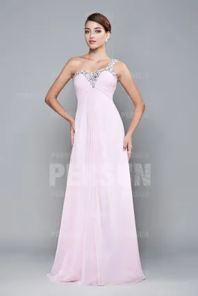 Robe demoiselle d'honneur rose pale asymétrique orné de strass - Robedesoireelongue.fr