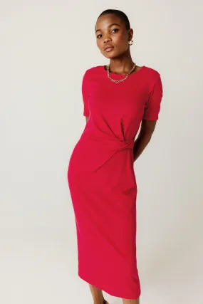 Robe drapée midi unie Femme - Rouge