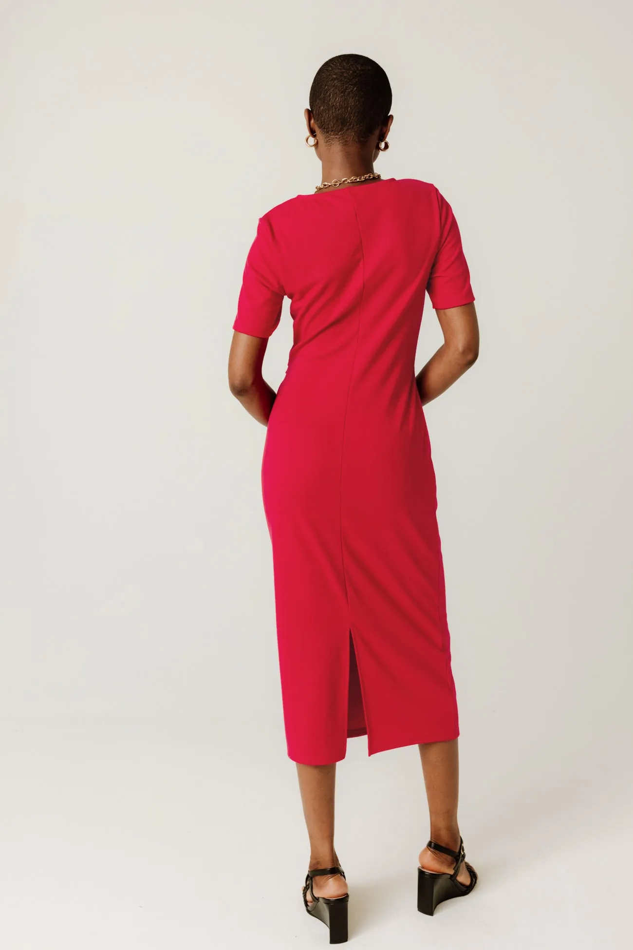 Robe drapée midi unie Femme - Rouge