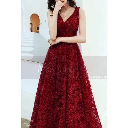 Robe En Dentelle Rouge Framboise Longue Pour Bal