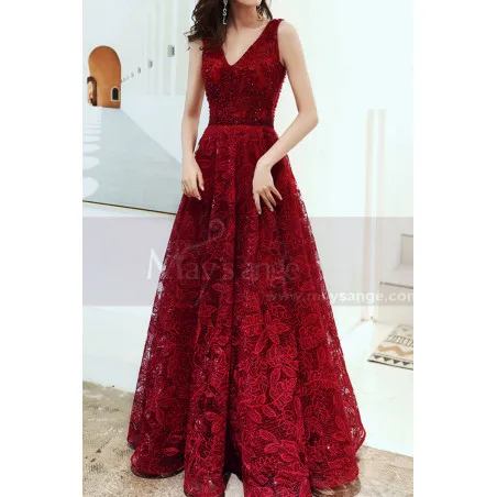 Robe En Dentelle Rouge Framboise Longue Pour Bal