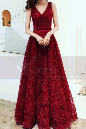 Robe En Dentelle Rouge Framboise Longue Pour Bal