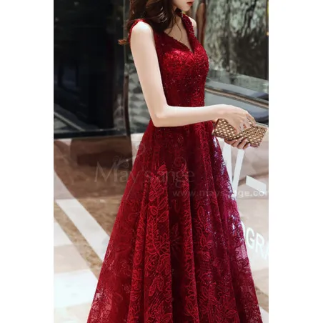 Robe En Dentelle Rouge Framboise Longue Pour Bal