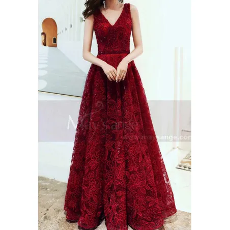 Robe En Dentelle Rouge Framboise Longue Pour Bal