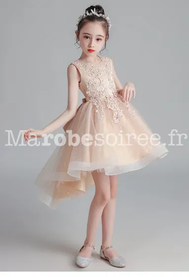 Robe enfant asymétrique en guipure réf: EF683T en Coton, Dentelle