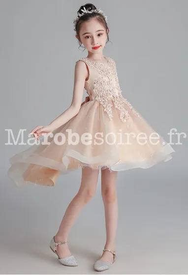 Robe enfant asymétrique en guipure réf: EF683T en Coton, Dentelle